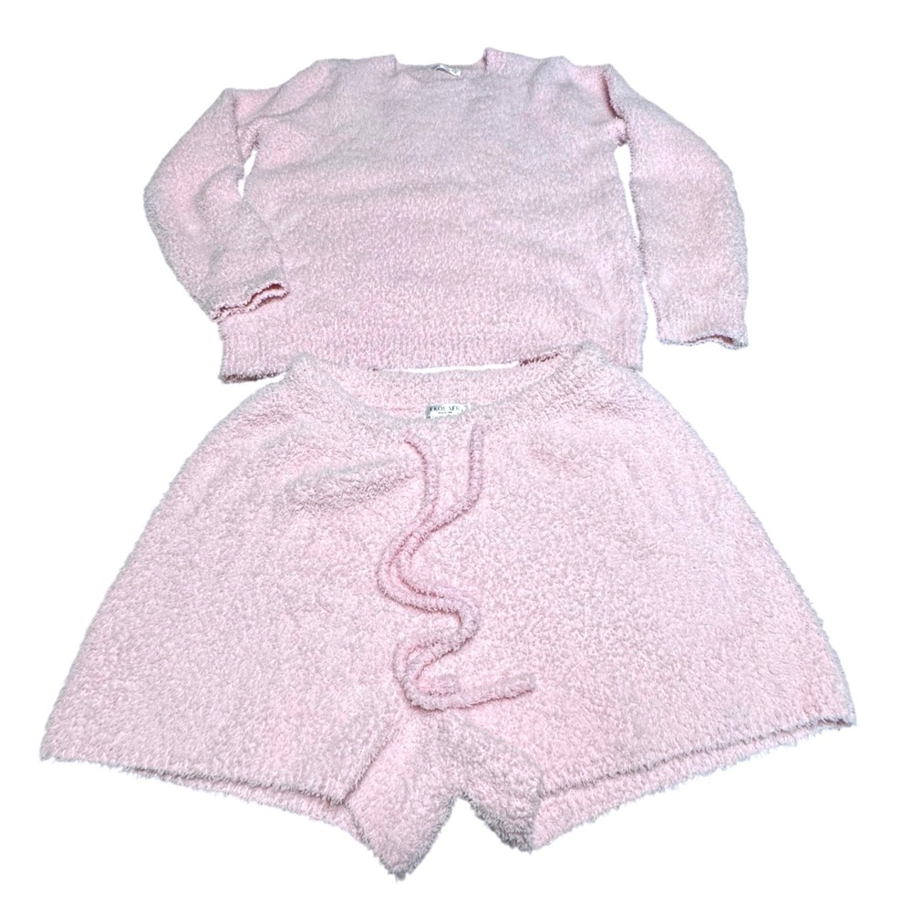 Ekouaer Lounge Set Women Size‎ S Fuzzy Popcorn Knit 2 Piece Pink Pajamas